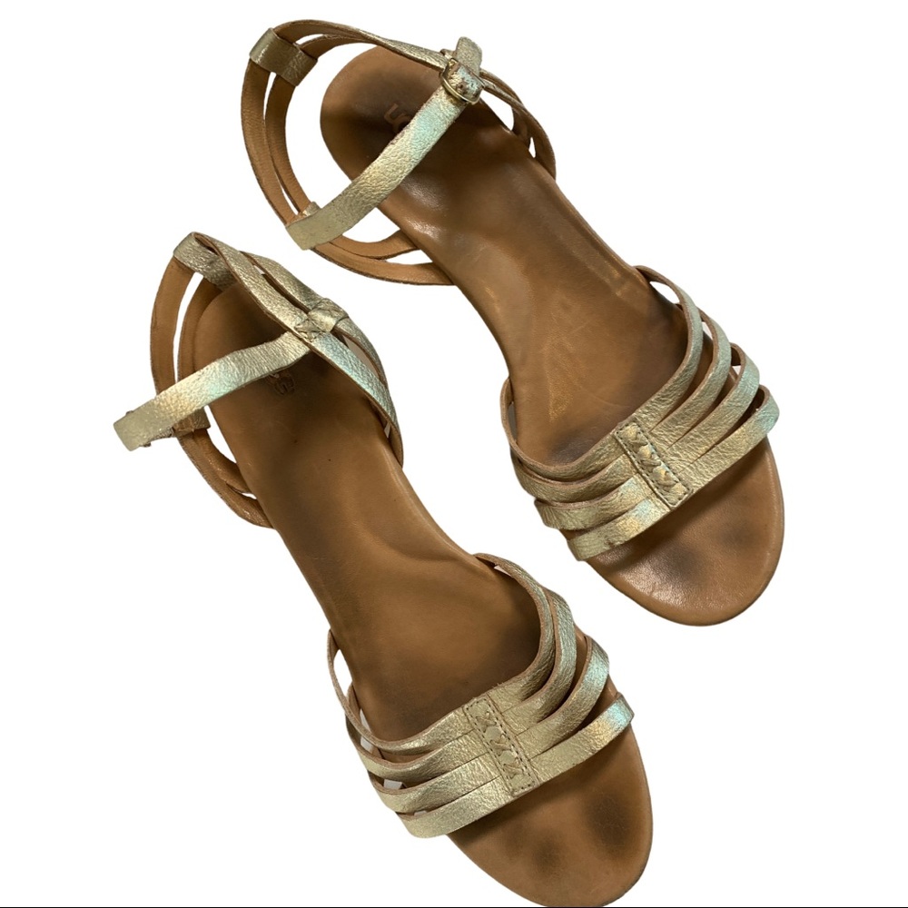 Ugg 10 Brigitte Metallic Wedge Cork Leather Sandal - Picture 5 of 7